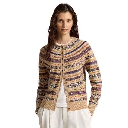 SWEATER-CARDIGAN TAN MULTI TAN M